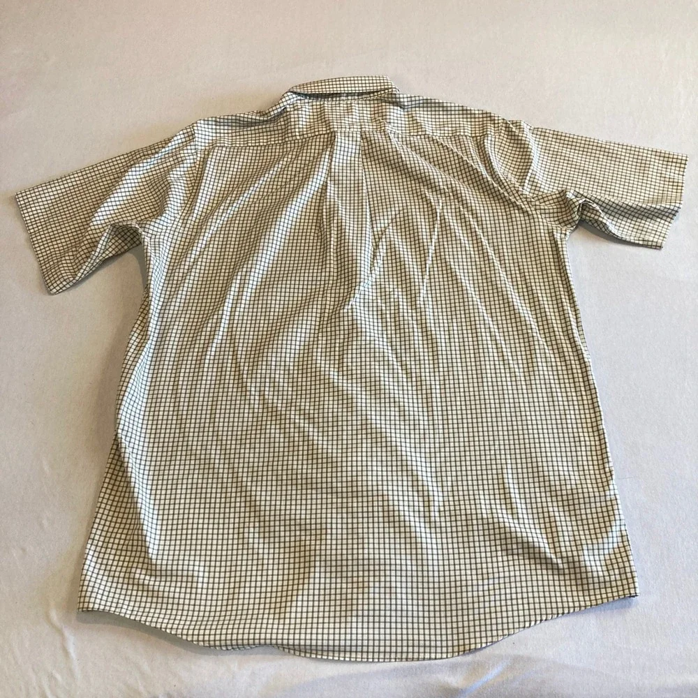 LL Bean Mens Large Tall Short Sleeve Button Down Shirt Tattersall Check Cotton‎